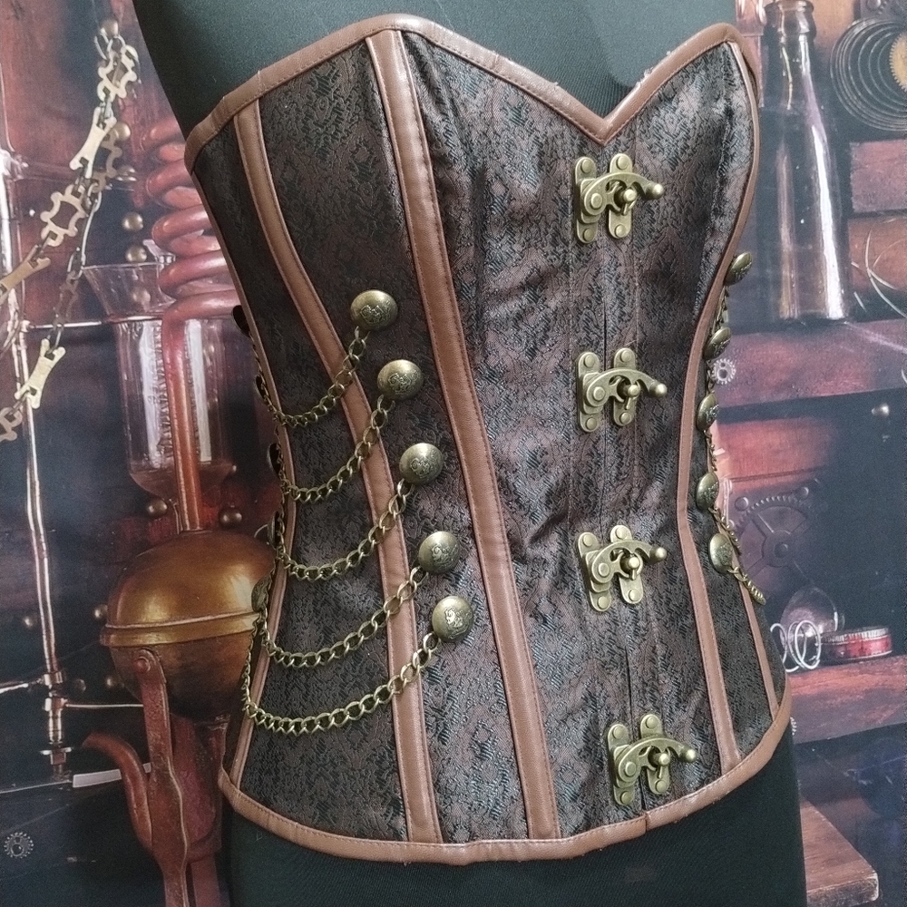 Victorian Steampunk Corset - Brown/Brass size M